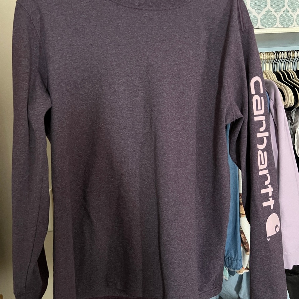 Carhartt Plum Crewneck Long Sleeve Tee with Sleeve Logo